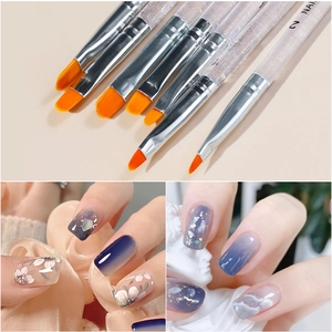 Detail of 6pcs nail art brushes with glitter handles and orange bristles for DIY manicures