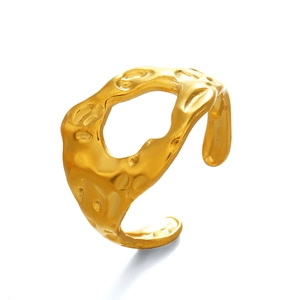 Irregular hammered 18K gold plated stainless steel open ring with lava texture finish