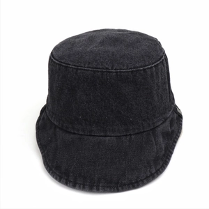 Adjustable wide brim denim bucket hat for women in vintage washed black with stitching