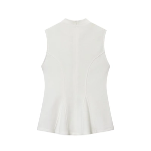 Witte mouwloze peplum top met opstaande kraag en ritssluiting aan de achterkant