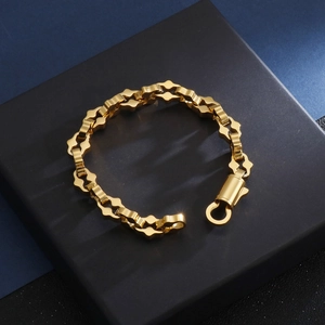 Bracelet punk pour homme en acier inoxydable doré avec maillons de chaîne épais