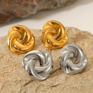 Twisted Knotted Stud Earrings 18K Gold Plated Stainless Steel Woven Geometric Minimalist Fashion Women Accessory