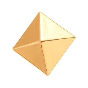 Minimalist gold pyramid geometric ring with a polished finish on a white background