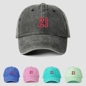 Vintage Washed Cotton Baseball Cap For Men Women Number 21 Embroidered Hat Outdoor Casual Sunshade Breathable Sports Hat