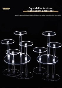 Multi-tier acrylic round display stand with clear pillars for jewelry and figures