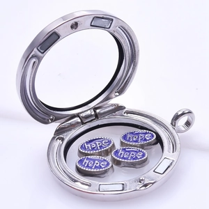 Silver floating locket charm with purple hope lettering for DIY charm bracelets