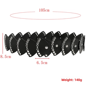 Cintura alta decorativa nera con pannelli a ventaglio ed eleganti dettagli di occhielli metallici