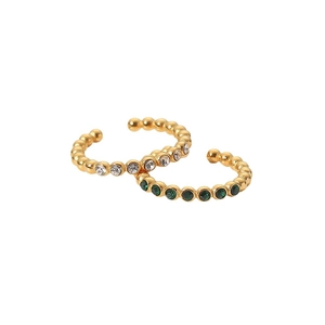 18K gold plated beaded ear cuffs set with white and green zircon stones for women