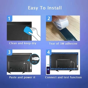 5V 5050 RGB LED strip light installation guide with USB power and 3M adhesive back