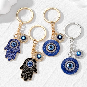 Porte-Clés Œil Maléfique Main De Fatima Alliage Strass Ethnique Rétro Nazar Bleu Pendentif De Sac