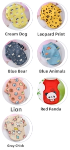 Various cute cartoon patterns for warm pet clothes including bear and panda prints