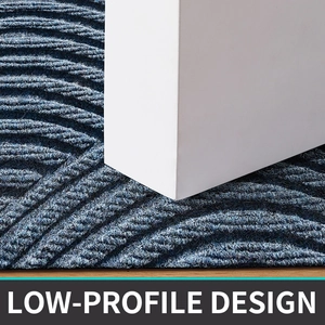 Close-up of blue wave textured PVC door mat featuring its low-profile design