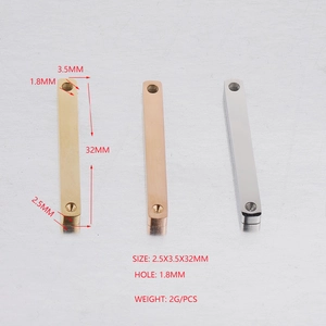 Stainless steel bar pendants in gold, rose gold, silver with size measurements