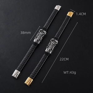 Men's punk scorpion leather bracelet with stainless steel magnetic clasp and dimensions