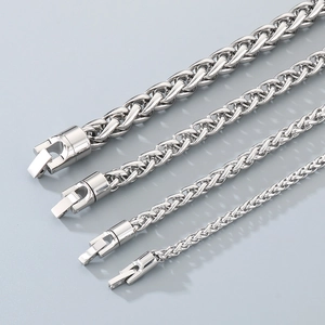 Detailed view of stainless steel basket chains in four different width specifications