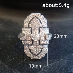 Vintage hollow-out palace style ring with full zircon pavé stones, 23mm x 13mm size