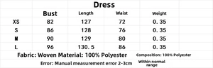 Detailed size chart for the velvet tassel midi dress with measurements in centimeters