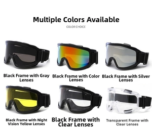 Matrix display of ski goggles in various lens colors including smoke and night vision