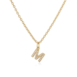 18K gold plated necklace featuring a zircon-encrusted letter M pendant on O-chain