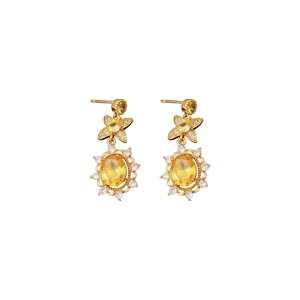 Vintage Goldene Ohrringe mit Sonnenanhängern und gelben Zirkonia im floralen Design