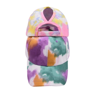 Summer tie-dye ponytail baseball cap for women with criss-cross back and elastic band opening