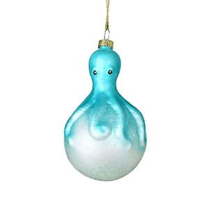 Blue octopus glass Christmas ornament with glitter finish for festive tree decoration