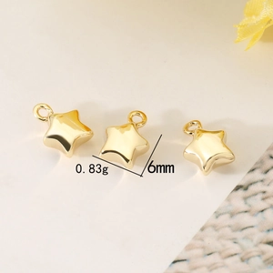 Three gold star pendants 6mm 0.83g crafted in gold-plated copper for DIY jewelry making