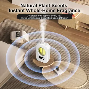 White smart aroma diffuser with mist spray, 360-degree scent for 50 square meters