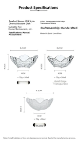 Detailed size specifications and view of three cherry blossom glass sauce dipping bowls