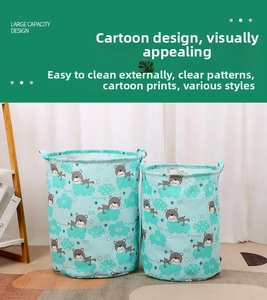 Detail of cute bear pattern on large capacity fabric laundry baskets in two sizes