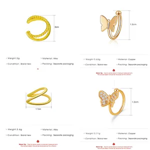 Size chart showing dimensions and weight for butterfly and geometric ear cuffs