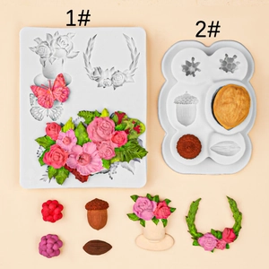 Silicone Fondant Mold Butterfly Rose Flower Nuts Acorn Shape DIY Cake Decoration Chocolate Resin Clay Craft Baking Tool