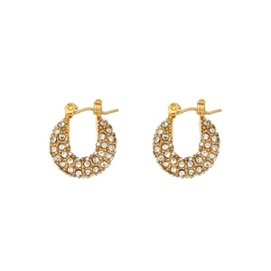 U-shaped 18K gold plated stainless steel hoop earrings with sparkling zircon stones