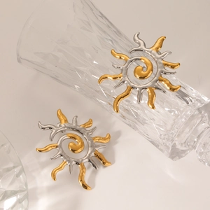 Élégantes boucles d'oreilles soleil bicolores en acier inoxydable or 18 carats