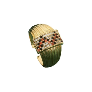 French grosgrain style open ring in gold finish with multi-colored cubic zirconia gems