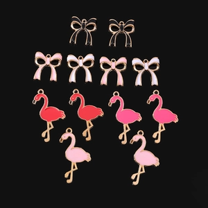 Colorful flamingo and bow alloy enamel charms for DIY jewelry making and earrings