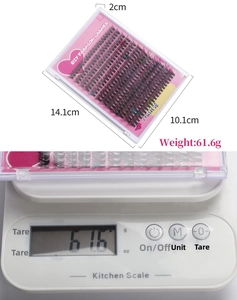Detailed size and weight information of the DIY false eyelashes kit shown with measurements