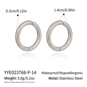 Detail showing dimensions and weight of silver stainless steel clip-on hoop earrings