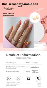 Detail of square medium-length press-on nails with pink orange bicolor and floral patterns