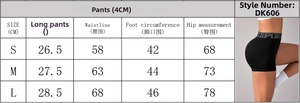 Tableau des tailles détaillé pour short de sport sans couture avec mesures de hanche