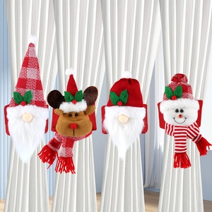 Embrasses De Rideaux De Noël Polyester Peluche Père Noël Bonhomme De Neige Renne Gnome Déco Fenêtre Maison