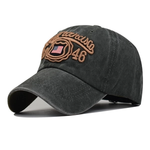 Close-up of vintage washed gray cotton baseball cap with 3D San Francisco embroidery