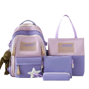 Modern purple high-capacity school backpack set for students with matching bags