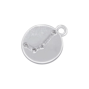 Close-up of silver constellation pendant with sparkling cubic zirconia on white background