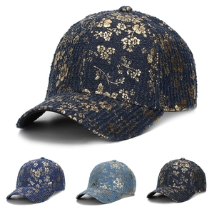 Cappellino Da Baseball Da Donna Tessuto Tweed Cotone Stampa Floreale Dorata Protezione Solare Chic Fibbia In Metallo Regolabile