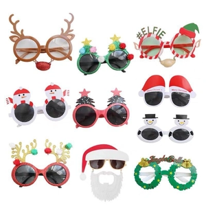 9-pack Christmas party glasses set featuring reindeer antlers, Santa, and trees with sequins