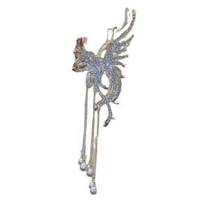 Silver butterfly hair claw clip with rhinestones and pearl tassels for elegant updos