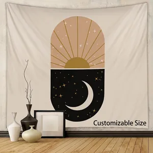 Bohemian Tapestry Wall Hanging Polyester Brushed Fabric Sun Moon Star Theme Aesthetic Room Decor Home Background Cloth