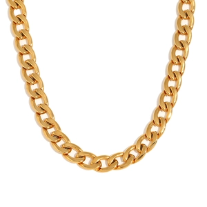 Polished 18K gold plated stainless steel Cuban link necklace for hip hop fashion styling