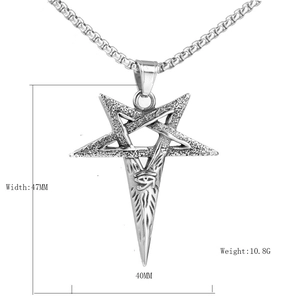 Silver pentagram pendant with Eye of Horus, stainless steel necklace, 47x40mm size detail
